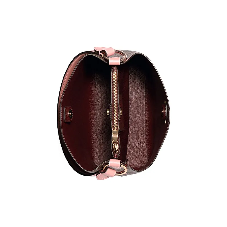 COACH Town Canvas With Leather Shoulder Bag, Crossbody Bag, Handbag Trumpets Women's Brown Cherry Blossom Pink-4