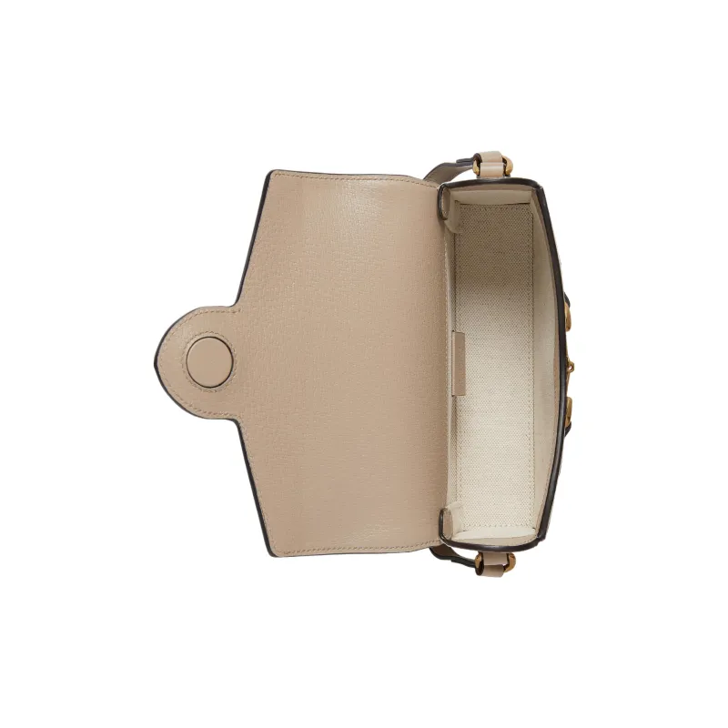 GUCCI Horsebit 1955 Canvas With Leather Trim Box Bag Shoulder Bag Crossbody Bag Mini Women's Beige/White-4
