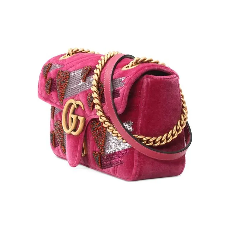 GUCCI Marmont Velvet Chain Crossbody Bag Shoulder Bag Small Size Women's Fuchsia-1