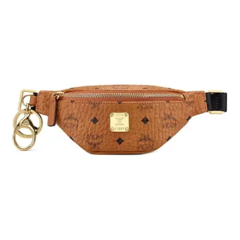 MCM Visetos Leather Fanny Pack Coin Purse Women's Brown Cognac