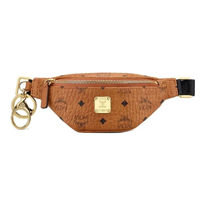 MCM Visetos Leather Fanny Pack Coin Purse Women's Brown Cognac-0