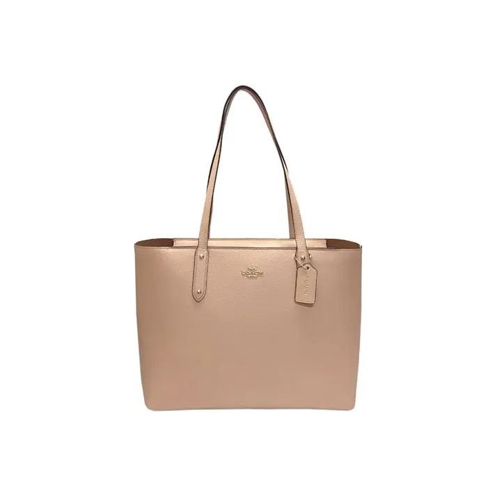 COACH Central Polished Pebbled Leather Tote Bag Shopping Bag Shoulder Bags Women's Nude Pink-0