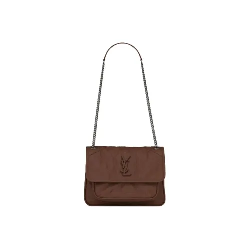 SAINT LAURENT Niki Cow Leather One Shoulder Handbag Crossbody Bag Mini Women's Dark Brown