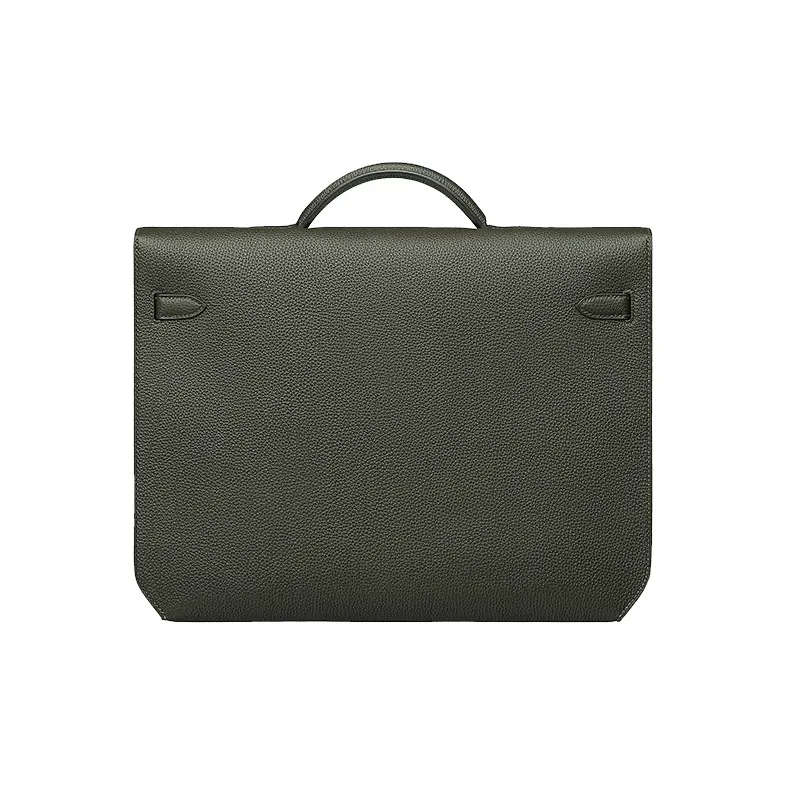 HERMES Kelly Depeches Cow Leather Handbag Men's Gray Green-2