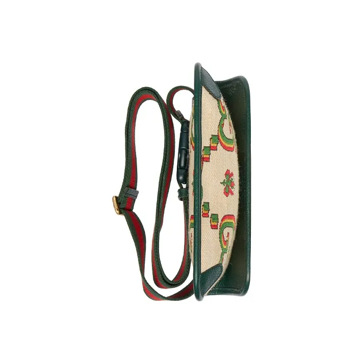 GUCCI Jacquard Fabric Shoulder Bag, Crossbody Bag, Sling Bag, Fanny Pack Unisex Beige/Green-5