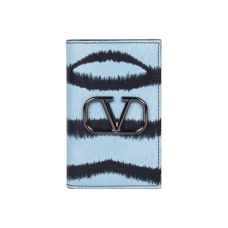 Valentino Cow Leather Card Clip Card Holder Regular Men's Blue-0