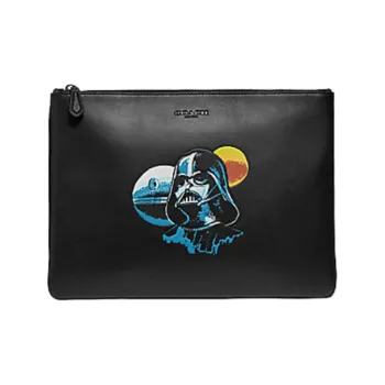 COACH X Star Wars Pouch Calfskin Wallet Clutch Men's Black