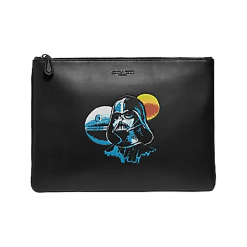 COACH X Star Wars Pouch Calfskin Wallet Clutch Men's Black