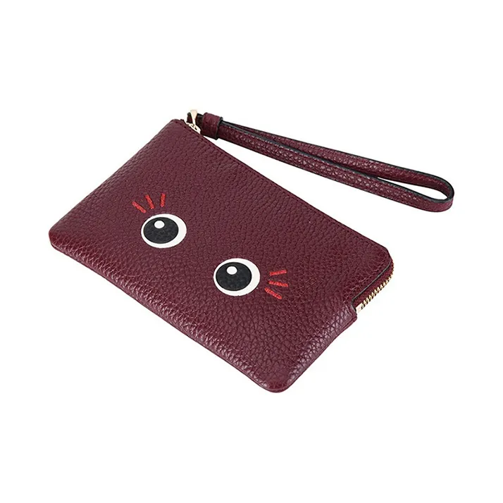 COACH Corner Zip Leather Coin Purse, Clutch Wrist Bag Trumpets Women's Burgundy-2