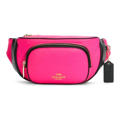 COACH CourtBelt Pebbled Leather Fanny Pack Small Size Unisex Neon Pink
