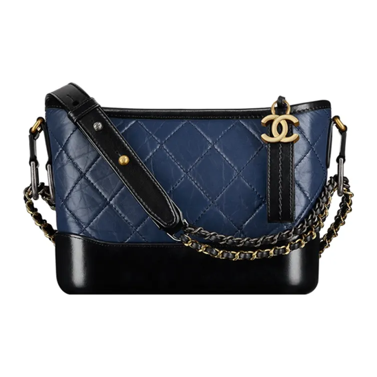 CHANEL Gabrielle Cow Leather Hobo Bag, Handbag, Shoulder Bag, Crossbody Bag Trumpets Women's Blue Black-0