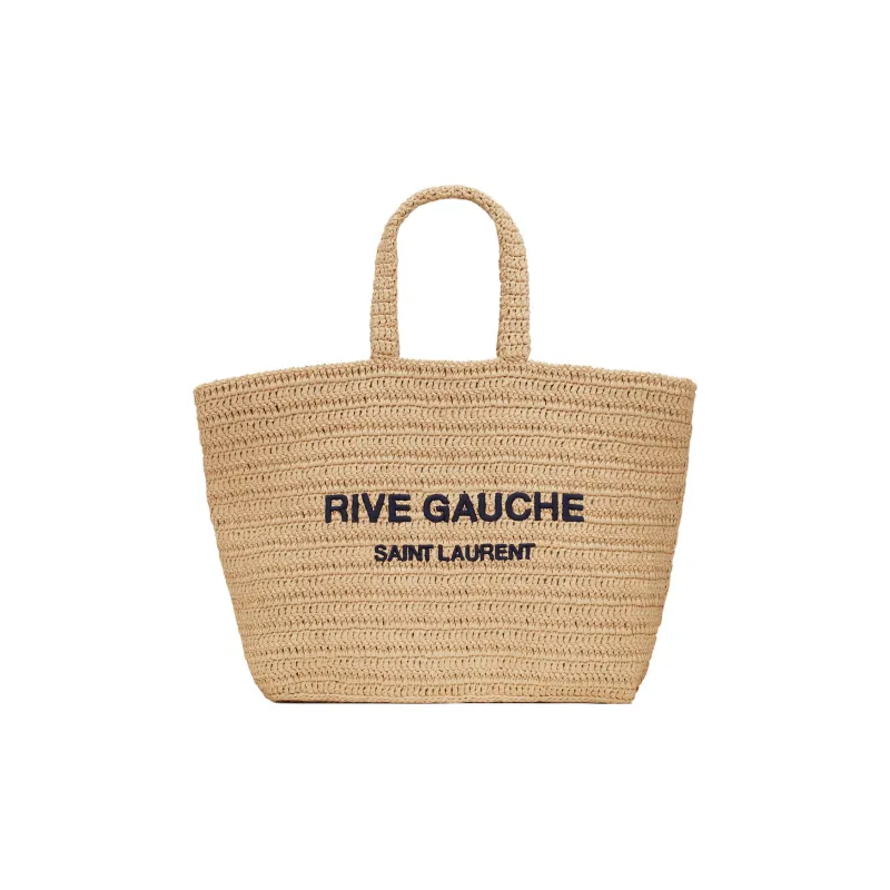 SAINT LAURENT Natural Woven Large Capacity Tote Bag Shopping Bag Women's Natural Linen/Black-0