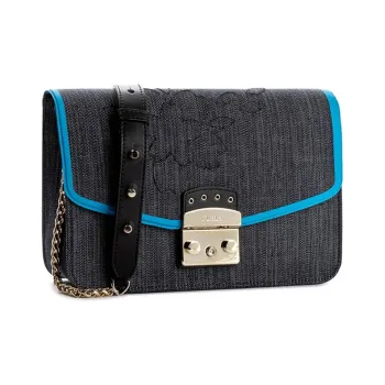 Furla Metropolis Collection Fabric With Cow Leather Shoulder Bag Crossbody Bag Women's Dark Blue