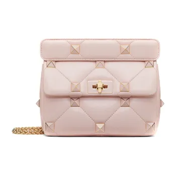 Valentino Roman Stud Leather Handbag Shoulder Bag Crossbody Bag Medium Size Women's Pink