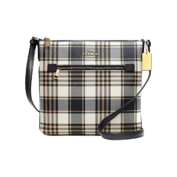 COACH Rowan Coated Canvas With Leather Messenger Bag Shoulder Bag Crossbody Bag Medium Size Women's Black & White