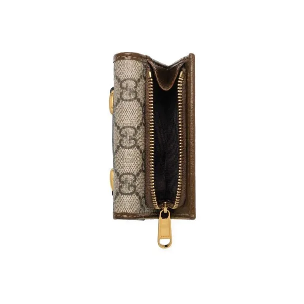GUCCI Canvas With Leather Wallet Unisex Brown/Ebony-3