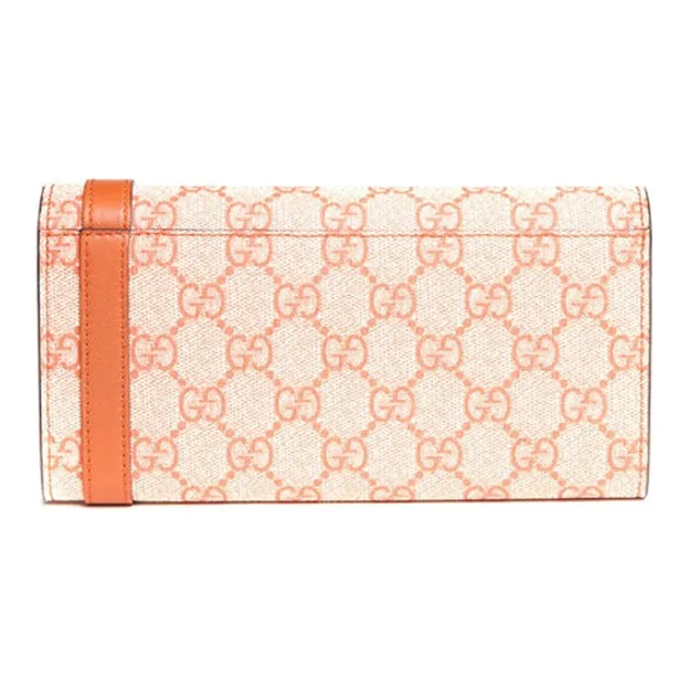 GUCCI Canvas With Leather Wallet Women's Orange & Beige-2