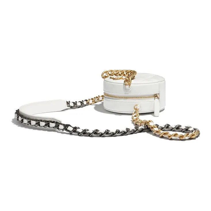 CHANEL 19Bag Wrinkled Calfskin Round Bag, Crossbody Bag, Shoulder Bag Women's White-3