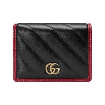 GUCCI GG Marmont Cow Leather Card Holder Wallet Women's Red/Black
