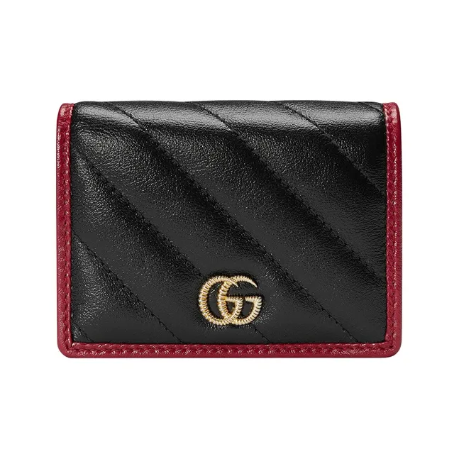 GUCCI GG Marmont Cow Leather Card Holder Wallet Women's Red/Black-0