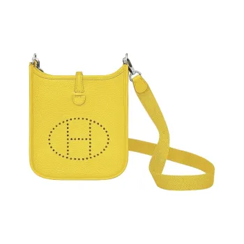HERMES Clemence Leather Canvas Crossbody Bag Shoulder Bag Women's Lemon