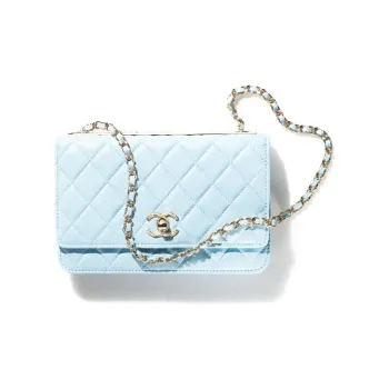 CHANEL Sheepskin Gold Metal Chain Bag Crossbody Bag Shoulder Bag Wallet Women's Light Blue