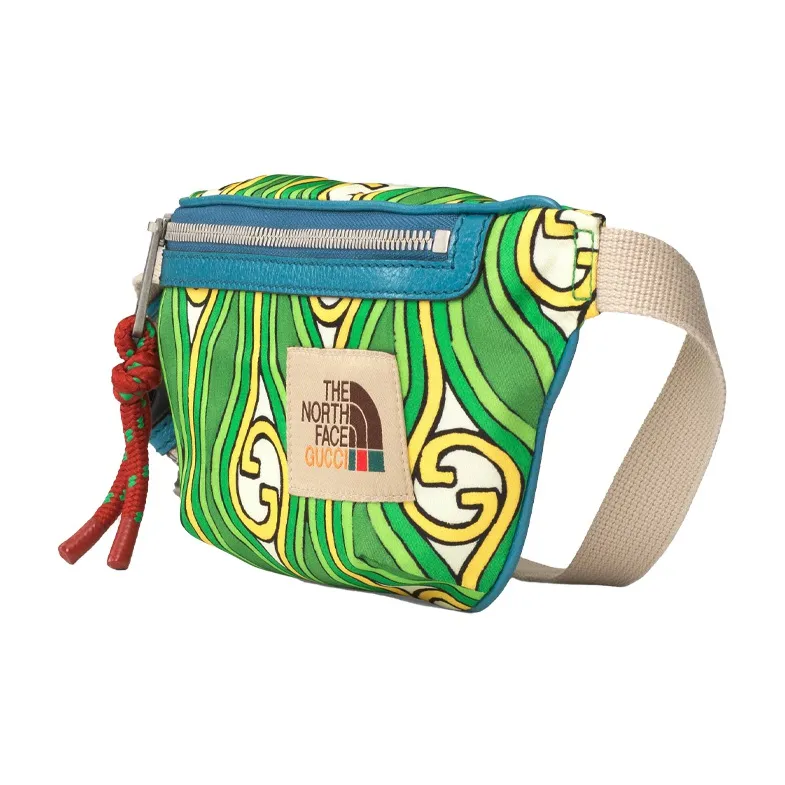 GUCCI The North Face Collaboration Nylon With Leather Fanny Pack Unisex Green Blue-1