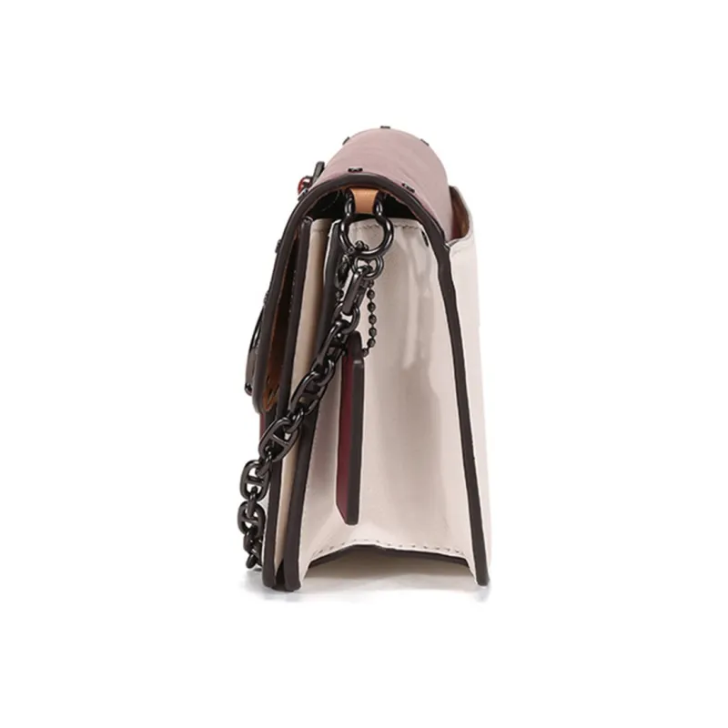COACH Leather Chain Bag Shoulder Bag Small Size Women's Burgundy Chalk White-2