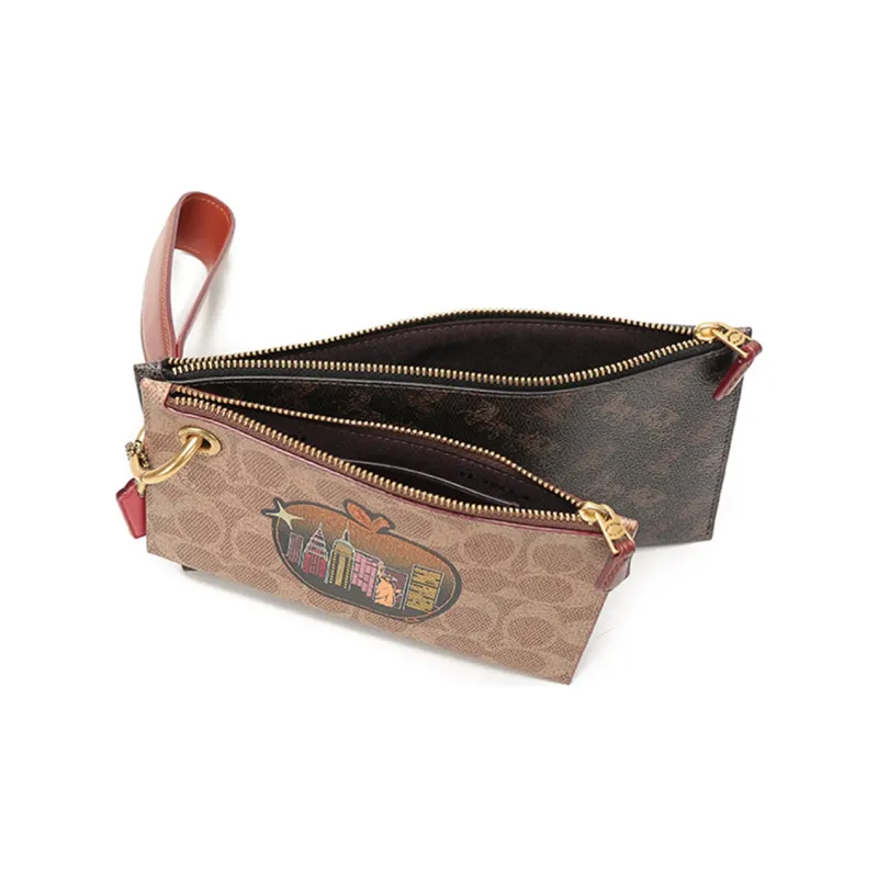 COACH Slim Wallet Cow Leather Wrist Bag Clutch Medium Size Women's Truffle Black Color-5