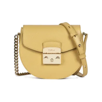 Furla Metropolis Collection Leather Saddle Bag Shoulder Bag Crossbody Bag Mini Women's Yellow