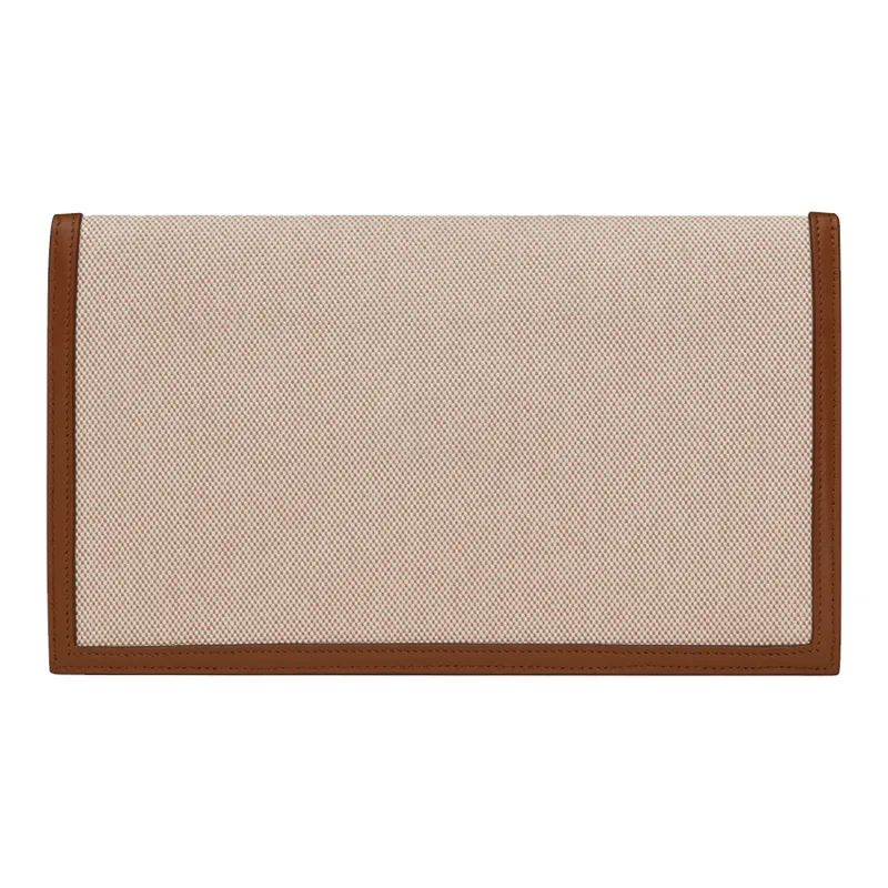 SAINT LAURENT Uptown Pouch In Canvas And Smooth Leather Natural Beige-1
