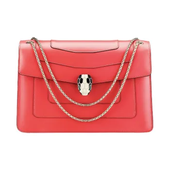 BVLGARI Serpenti Forever Calfskin Crossbody Bag Shoulder Bag Women's Coral Red