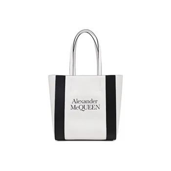 Alexander McQueen Leather Tote Bag, Shopping Bag, Handbag, Shoulder Bag Women's Deep Ivory Black