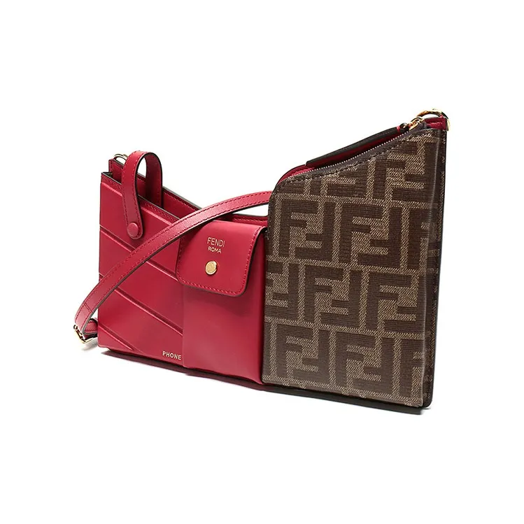 FENDI Coated Fabric With Leather Finish Courier Bag Crossbody Bag Shoulder Bag Women's Red & Brown-1