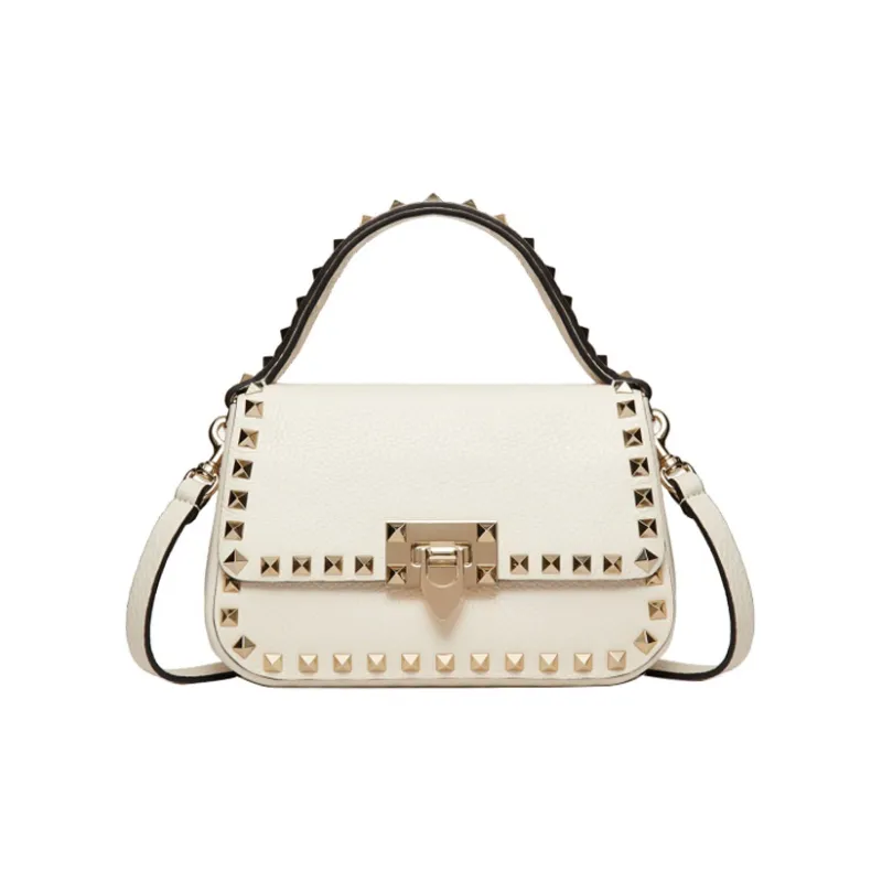 Valentino Grain Calfskin Portable Crossbody Bag, Shoulder Bag Small Size Women's White-0