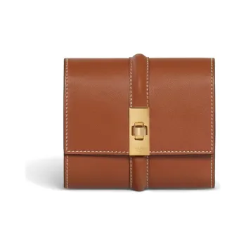 CELINE Shiny Cow Leather Wallet Women's Brown