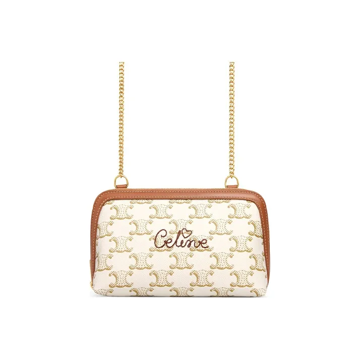 CELINE Leather Shoulder Bag Crossbody Bag Mini Women's White-3