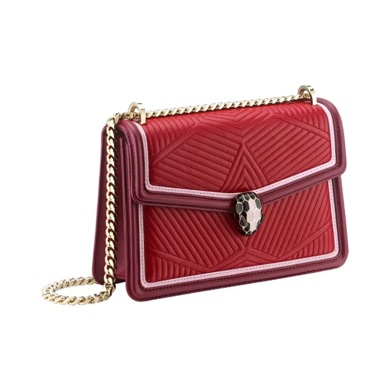 BVLGARI Serpenti Diamond Blast Calfskin Trim Crossbody Bag Shoulder Bag Women's Ruby Color-1