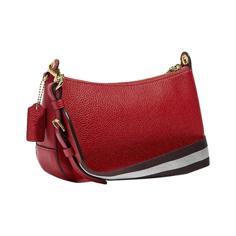COACH Jes Pebbled Leather Shoulder Bag, Crossbody Bag Medium Size Women's Red-1