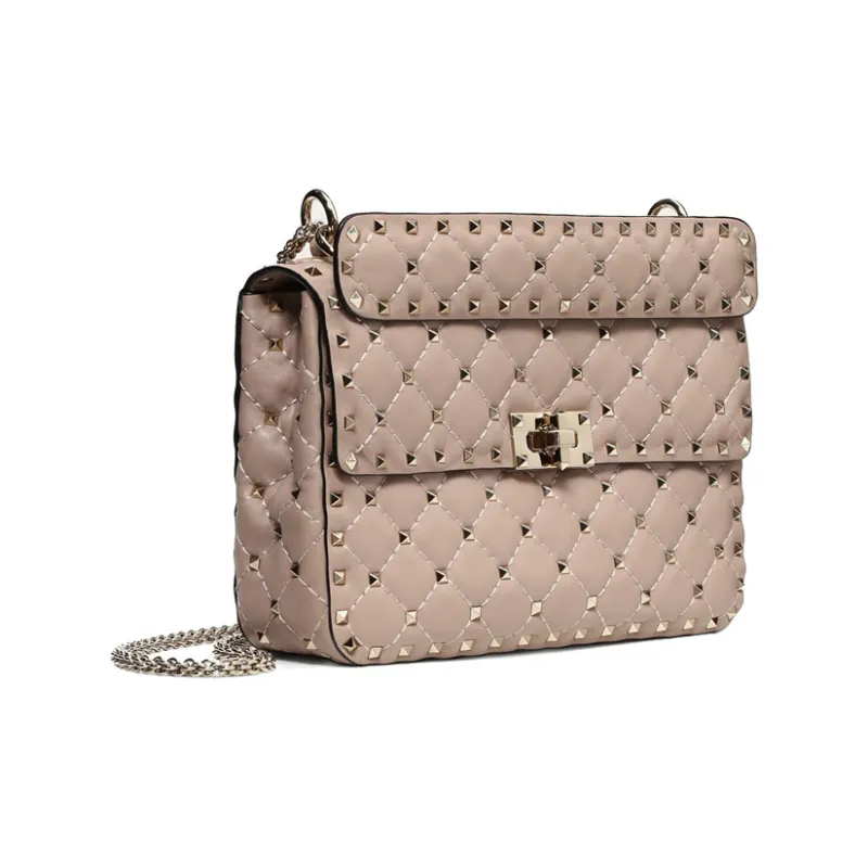 Valentino ROCKSTUD SPIKE Sheepskin Handbag Shoulder Bag Crossbody Bag Medium Size Women's Nude Pink-1