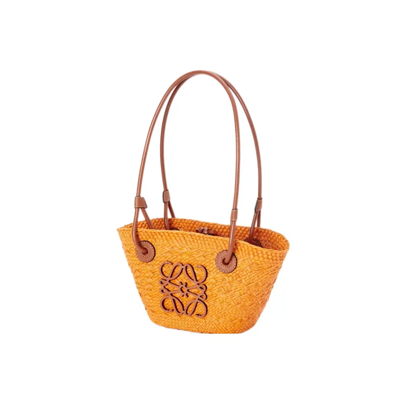 LOEWE Basket Iraque Palm Fiber/Cow Leather Basket Bag Shoulder Bag Tote Bag Shopping Bag Handbag Mini Women's Orange-1