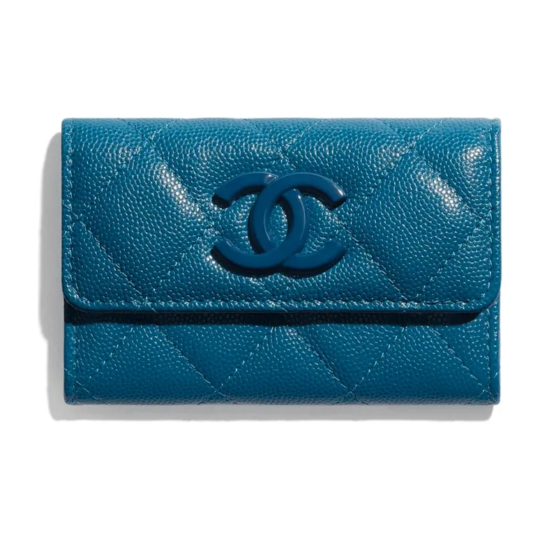 CHANEL Caviar Cow Leather Card Holder Women's Marine Blue-0