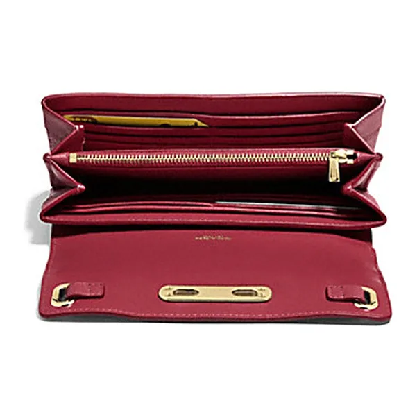 COACH Swagger Pebbled Leather Clutch Leather Wallet Regular Women's Cherry Red-1