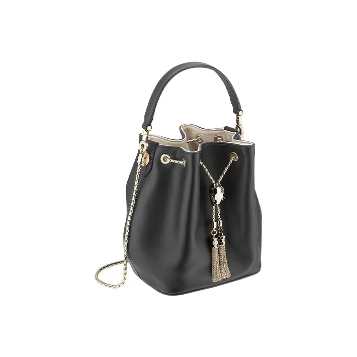 BVLGARI Calfskin Bucket Bag Handbag Women's Black-1