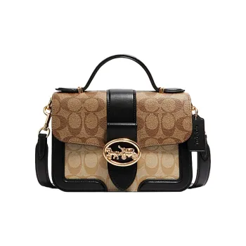 COACH Georgie Leather Handheld Bag Handbag Shoulder Bag Crossbody Bag Small Size Women's Black & Brown