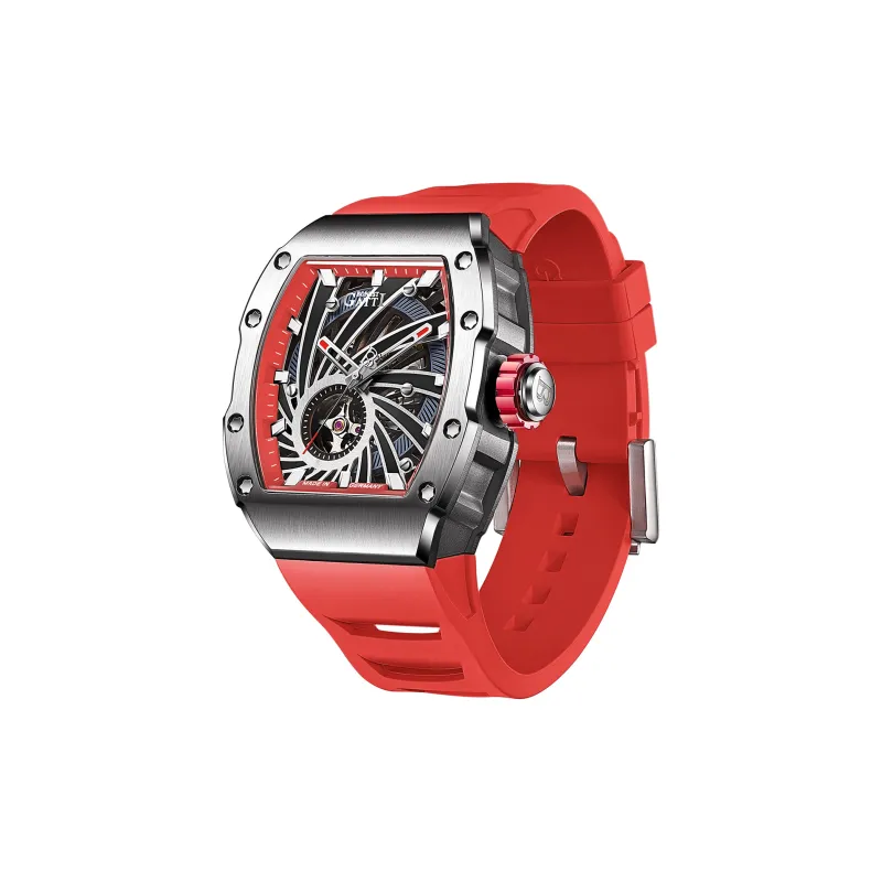 BONEST GATTI Phantom Time Automatic Mechanical Movement Rubber Strap Watch Men's Watches Red Watch Dial-2