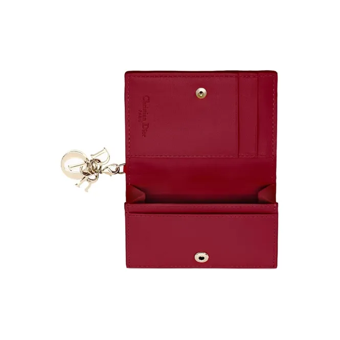DIOR Lady Dior Cow Leather Flap Card Holder Women's Cherry Red-2