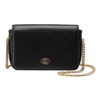 GUCCI Leather Lipstick Bag, Crossbody Bag, Chain Bag, Shoulder Bag Women's Black