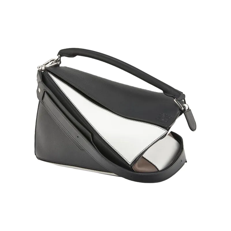 LOEWE Puzzle Classic Calfskin Geometric Bag Puzzle Bag Shoulder Bag Crossbody Bag Handbag Women's Black/Tan-1