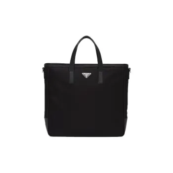 PRADA Recycled Nylon Leather Tote Bag Shopping Bag Handbag Men's Black
